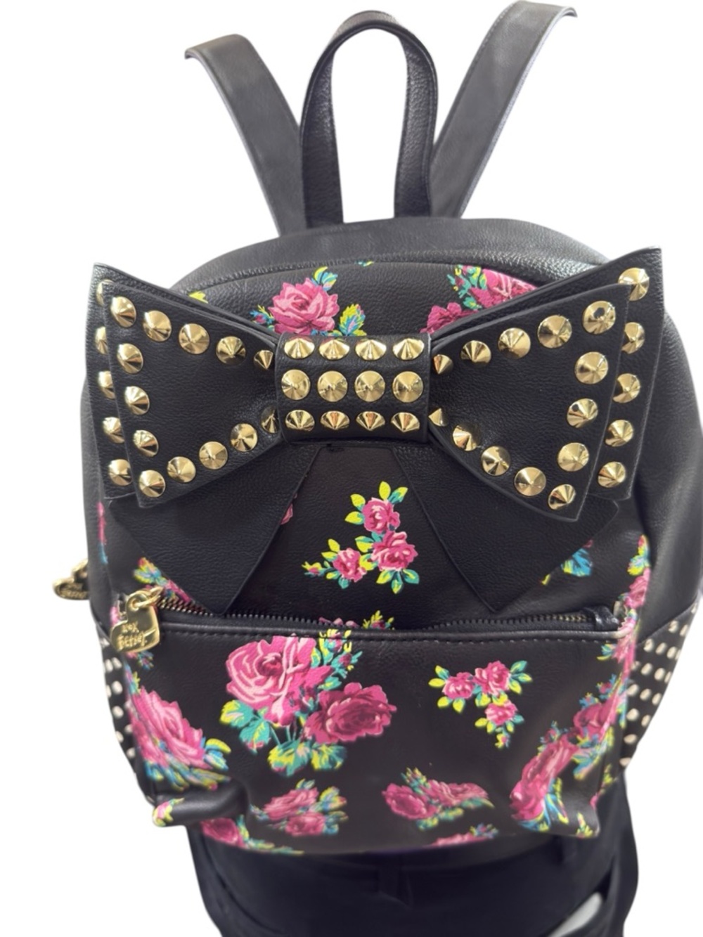 Betsy Johnson BLack Studded Bow Miniature Floral Polka Dot Backpack  Kitsch